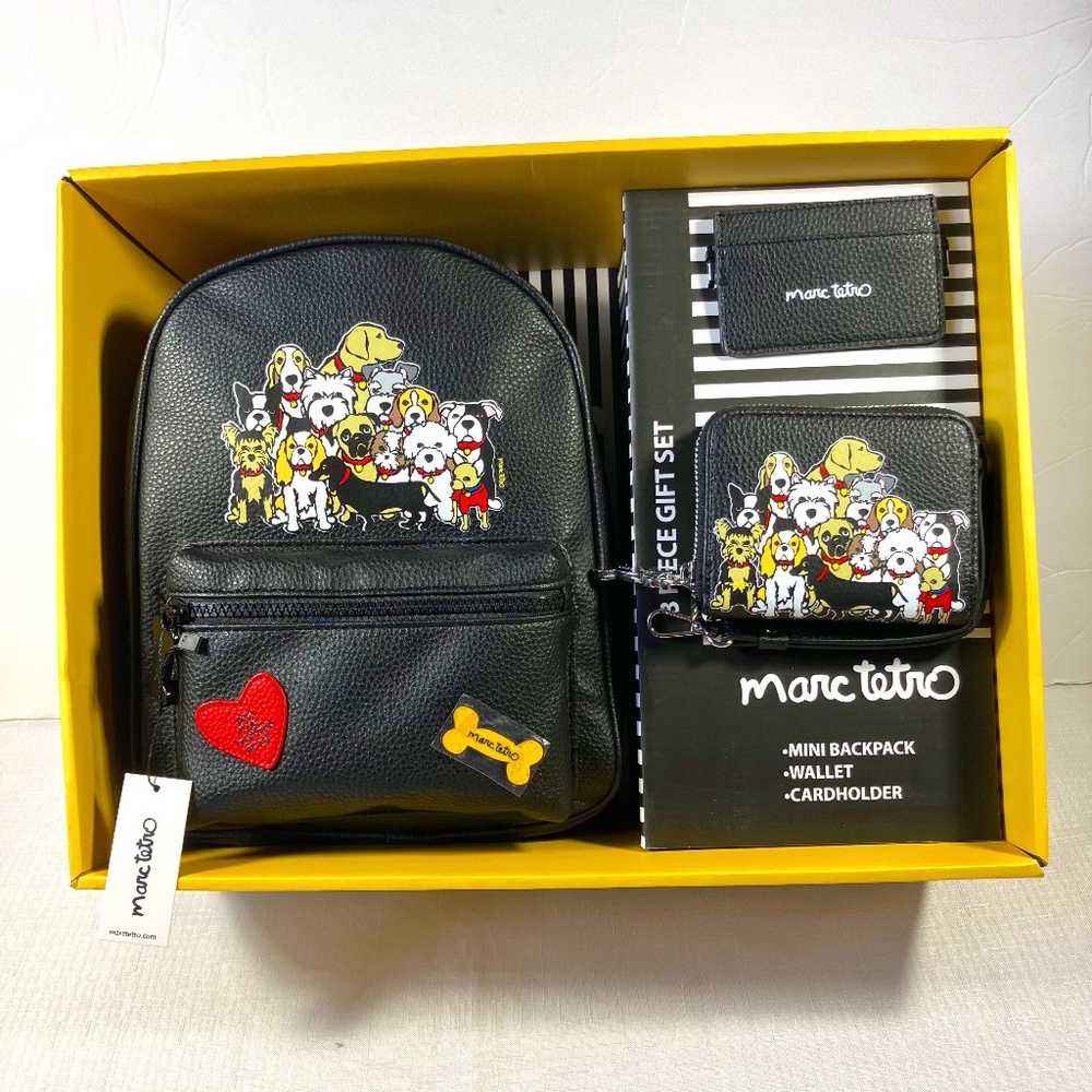 NIB Marc Tetro 3-Pc.Mini Backpack, Wallet & Card Holder Set, Multi Dogs